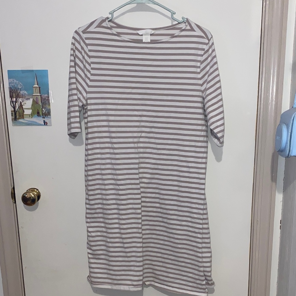 Striped Gray and White Maternity Dress